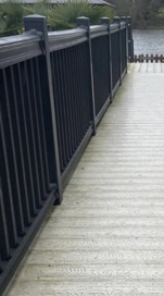 Composite decking and railings before cleaning