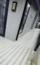 Timber decking before cleaning, grey and grimy